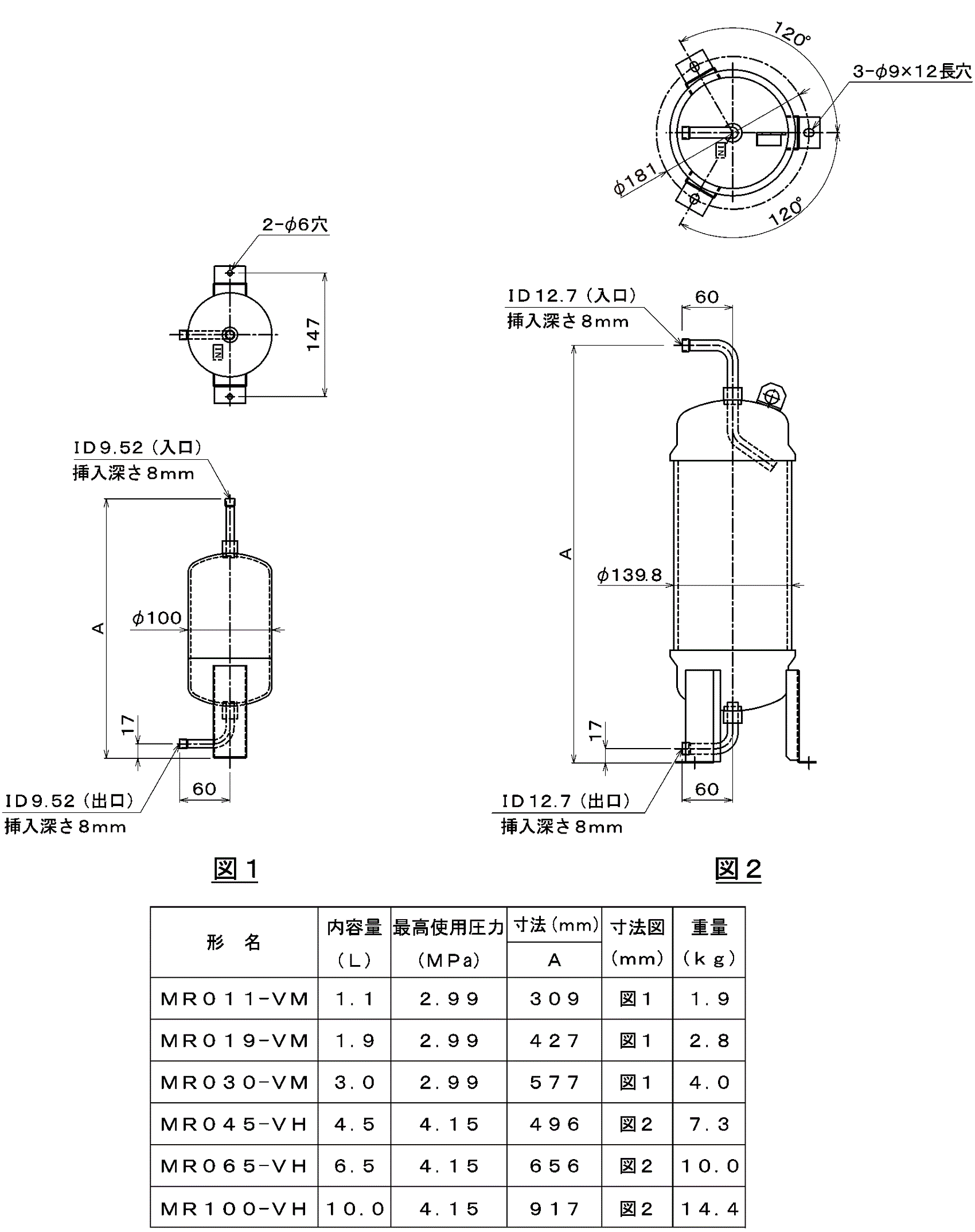 レシーバ（受液器） 外形法図